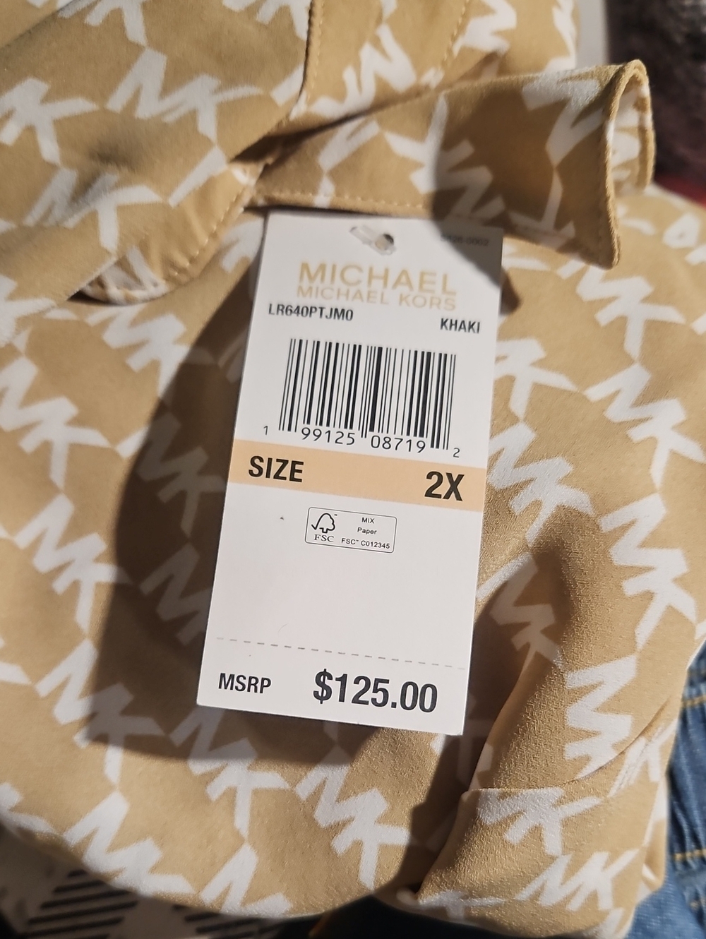Michael Kors Tan/Khaki and White Logo Half-Zip Shirt - Picture 7 of 7